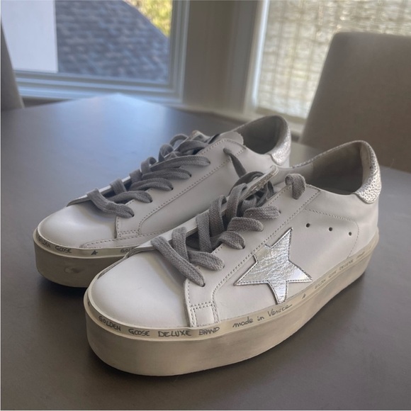 Golden Goose Women Hi Star White & Silver Star Never Been Worn Sneakers size 38 - Picture 4 of 5